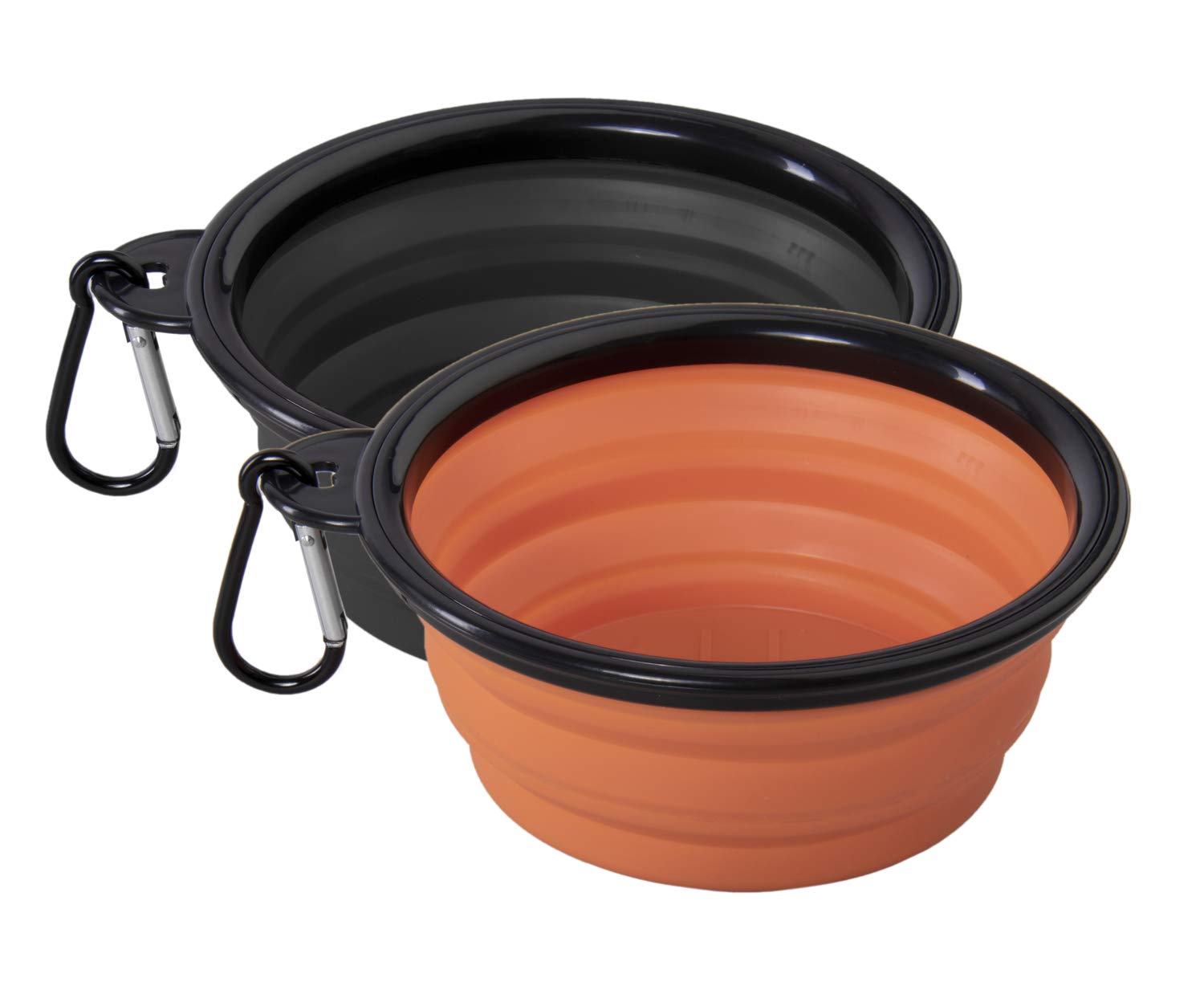 RAC Pet Dog Advanced Silicone Collapsible Travel Foldable Food Bowl Water Bowl 2 Pack, Orange and Black