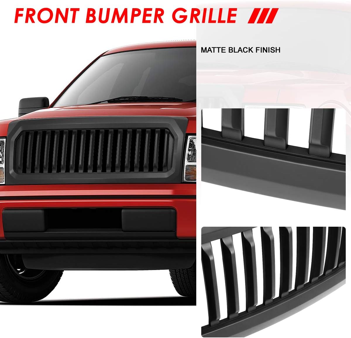 Auto Dynasty Front Grille Grill Compatible with 2009-2014 Ford F-150 (Excludes Raptor Models), Badgeless Vertical Style Front Bumper Grille, Matte Black