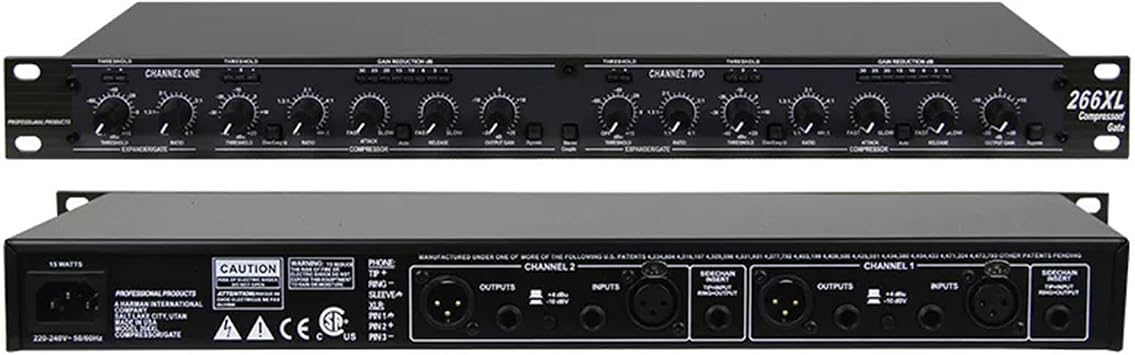 Audio Compressor with Noise Gate & Peak Limiting, 2 Channel High-Precision Processor, 1U Rackmount, XLR/TRS Inputs for Studio, Live, Streaming & Stage Engineering