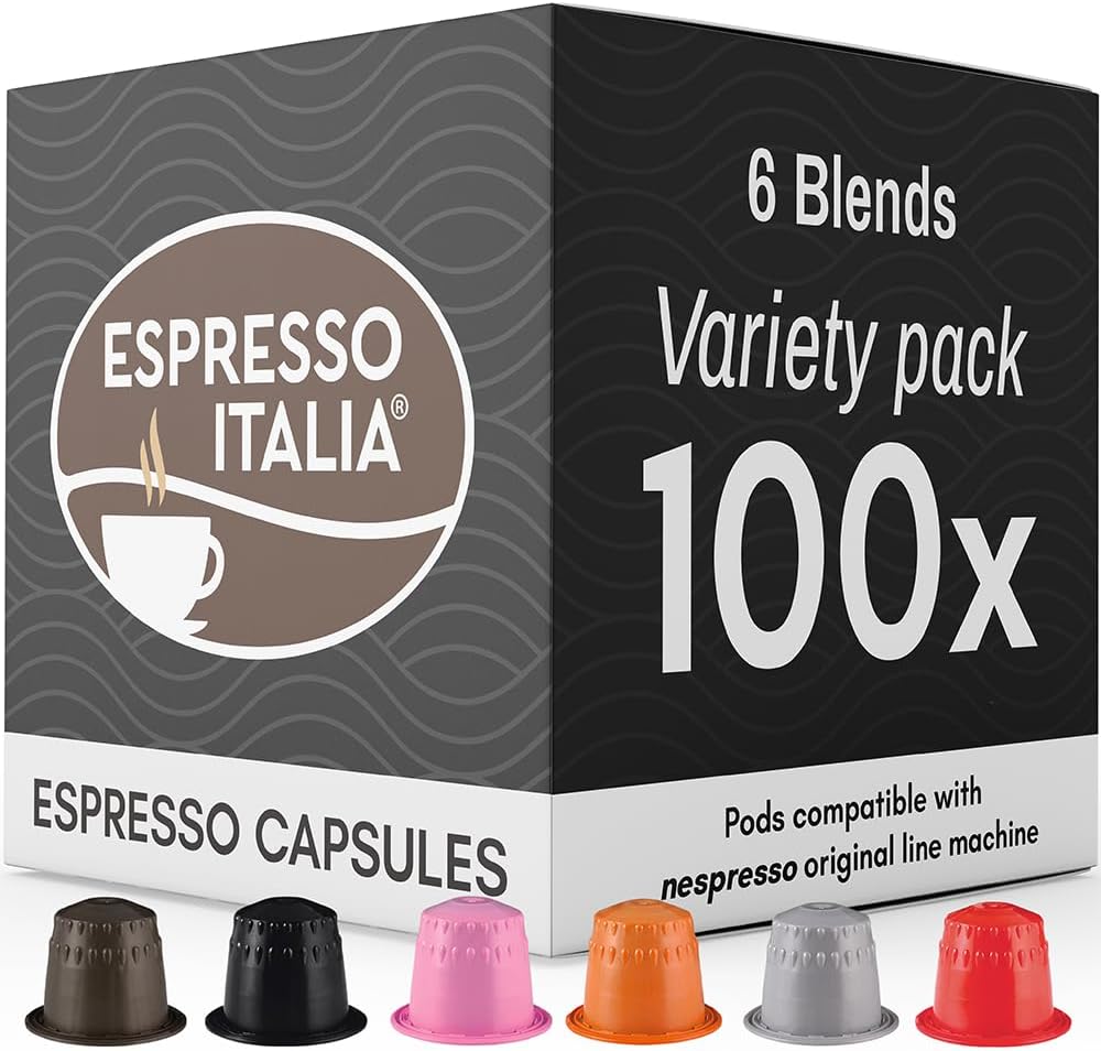 100 Variety Pack Pods compatible with Nespresso Original Line Machines, 6 Italian Coffee Blends: Forte Deciso Intenso Cremoso Vellutato Lungo, Made in Italy