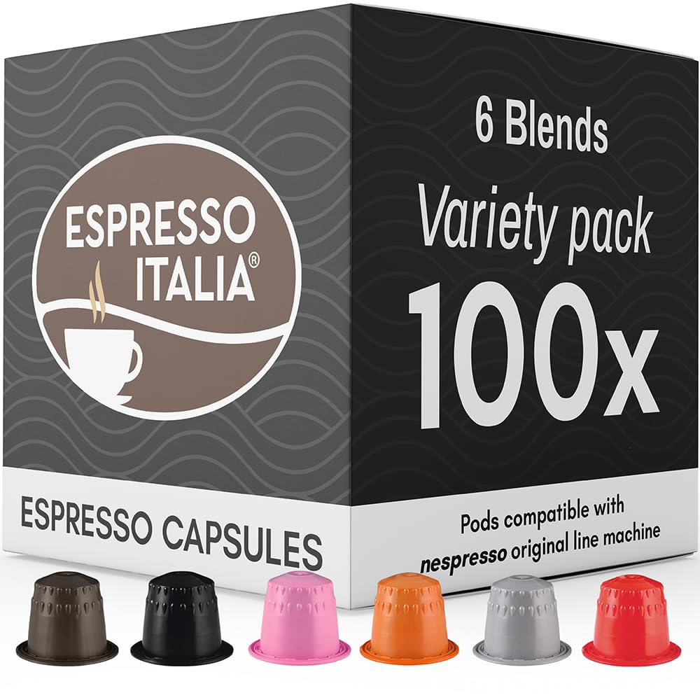 ESPRESSO ITALIA 100 Count Variety Pack – 6 Blends of Capsules compatible with Nespresso Original Line Machines, Medium-Dark Roast Assorted Italian Coffee Pods, Intensity 6-12, Arabica and Robusta.