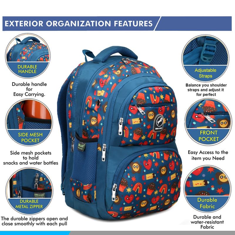 Image of Chris & Kate Premium 32 L Multi-Print School Bag for Boys Girls and Kids Spacious Interiors Casual Backpack Perfect for School, College, Everyday Use Includes Free Stationery Pouch and Rain Dust Cover