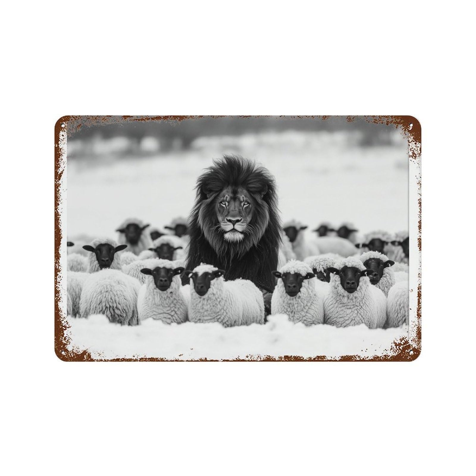 xiaoxiaoshen Lion Amongst Sheep Animal Photography, Motivational Decor Wall Decor Art Metal Tin Poster Modern Home Decor Art Home Bar Shop Decorations Vintage Sign 20x30cm