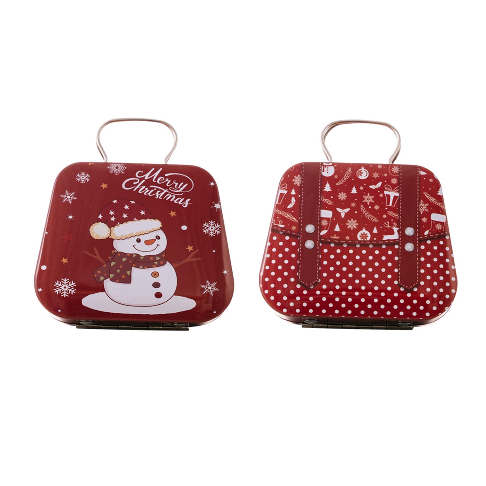 Tsophreniq 2pcs Festival Miniature Tin Storage Case Sturdy Christmas Treat Tins with Handle Delicate Sweets Storage Container Christmas Decorative Miniature Tin Handbag