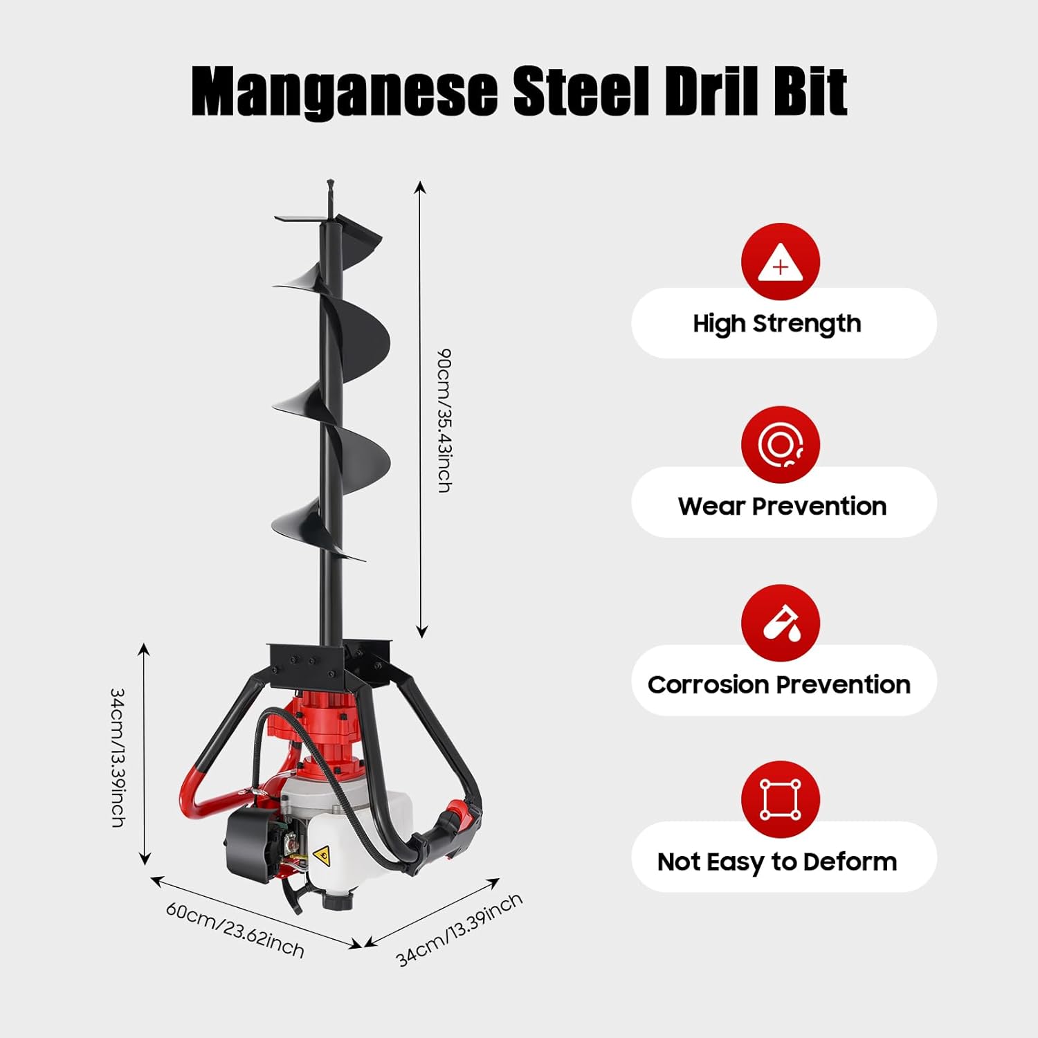 Earth Auger Post Hole Digger 43CC 2-Stroke Gas Powered, Fence Earth Auger with 8Inch Drill Bit, Digging Tool for Farm Gardening Planting