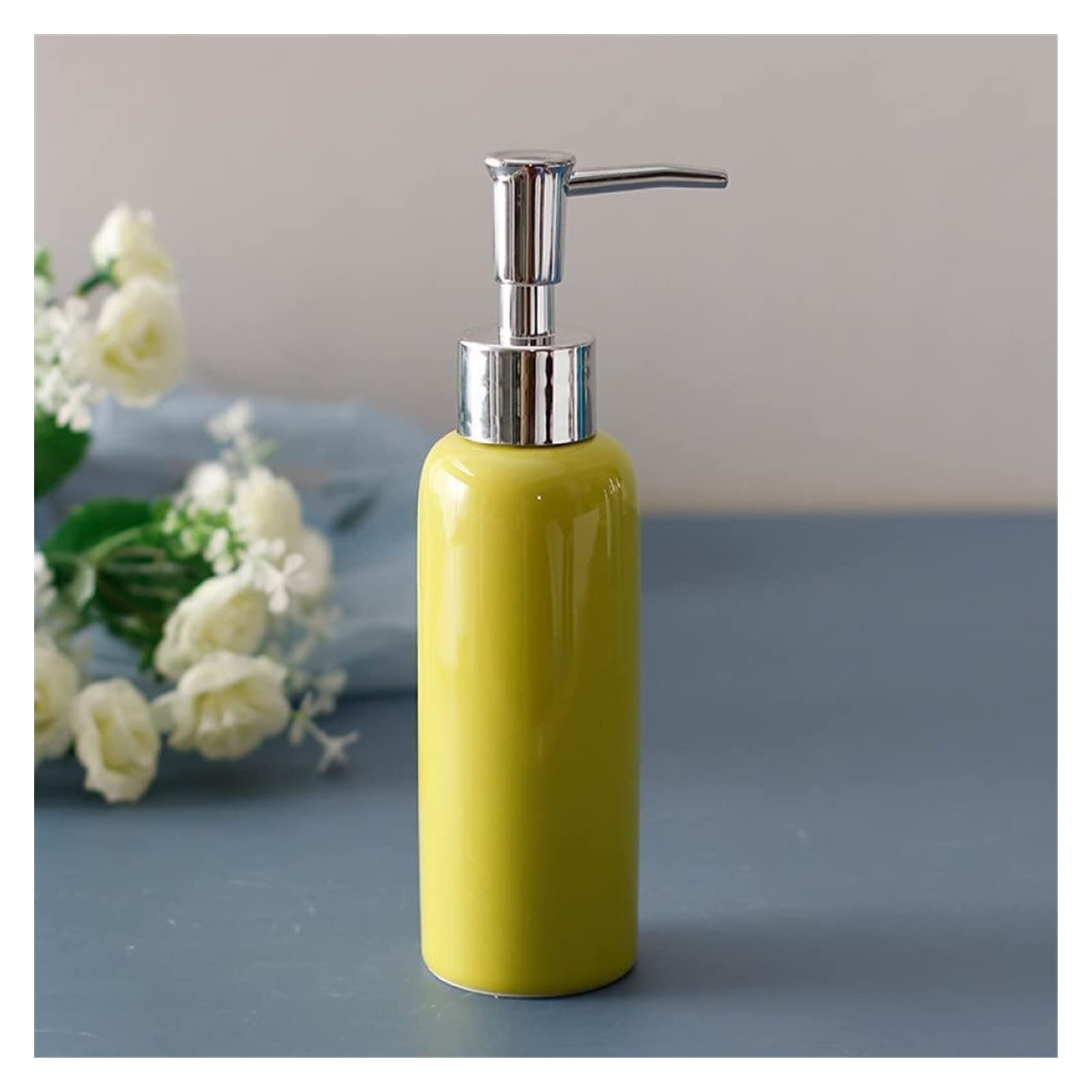Soap Dispenser - Bathroom Countertop Pump Bottles, Soap Dispenser for Kitchen Sink, Refillable 4 Colors Ceramic Soap Dispenser with Silver Pump Lotions Dispensing Bottle Lotion Pump Bottles(Yellow)