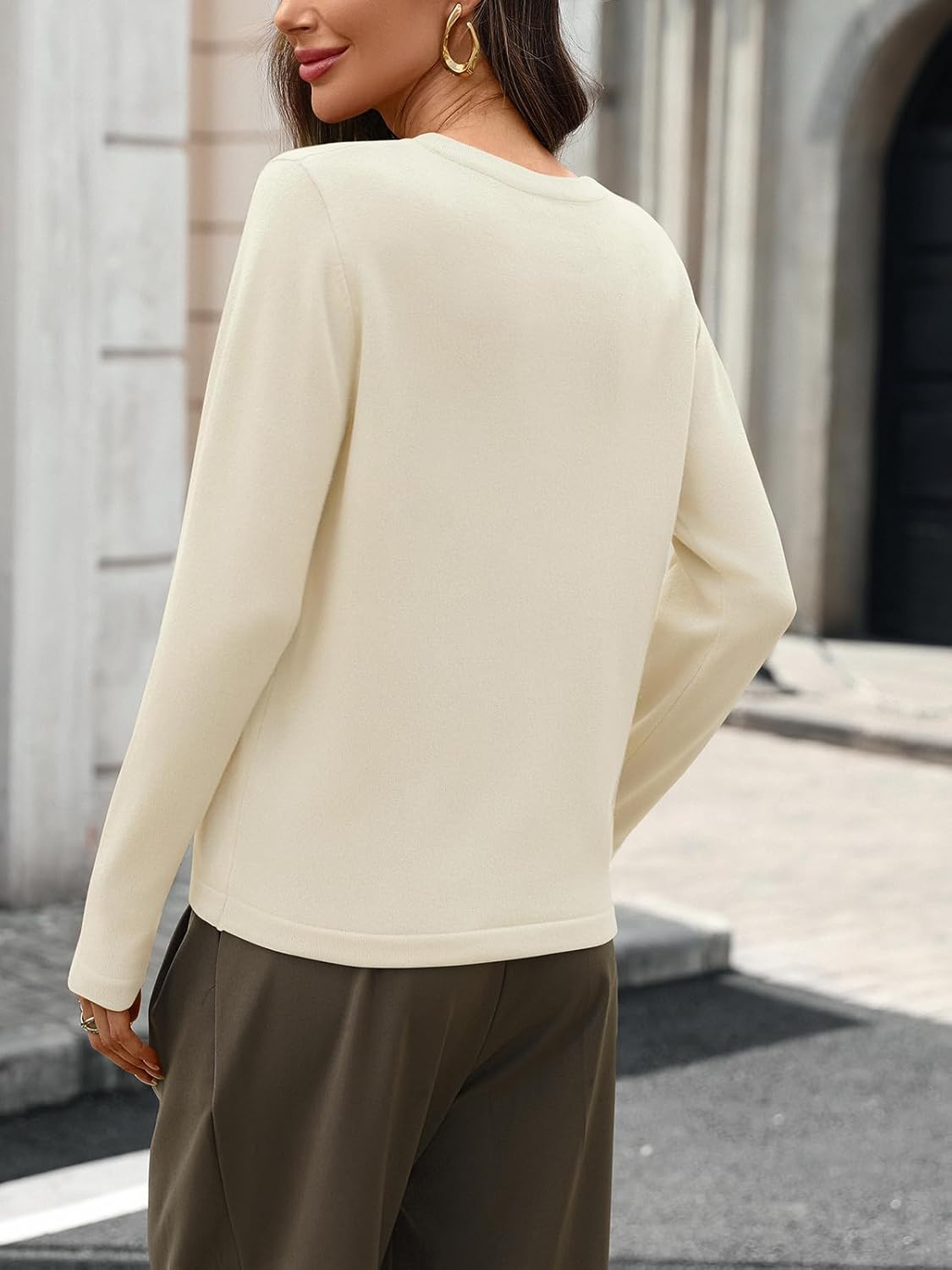 Women's 100% Wool Sweater Henley Crew Neck Knit Pullover Sweater Half Button up Jumper Office Casual Outfits - Image 5