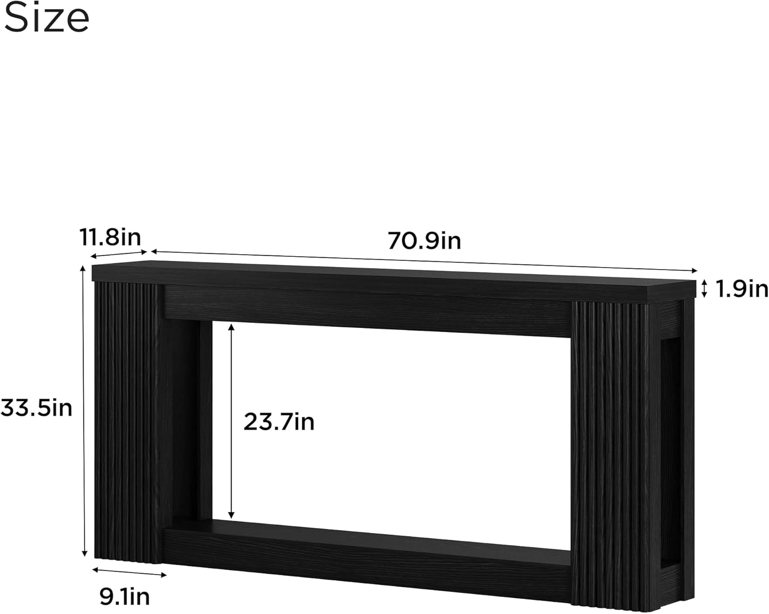 Maupvit Fluted Wooden Console Table with 2 Storage, 71 Inches Rectangular Entryway Table Behind The Couch, Farmhouse Boho Sofa Table for Entrance, Hallway, Living Room (Black)
