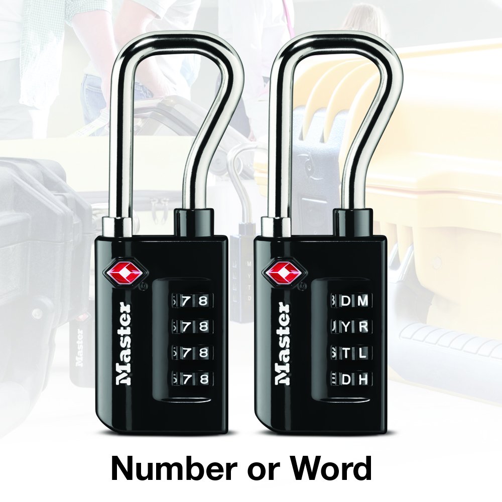 Master Lock kłódka, ustaw własną kombinację WORD akceptowany zamek bagażowy TSA, 4-11 cm szerokości, 4696TWD (opakowanie 2)