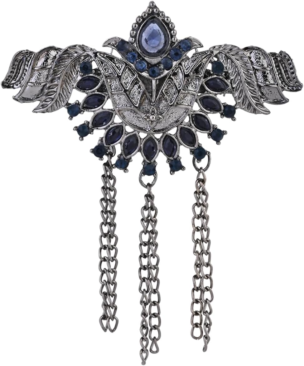 I Jewels Wedding Bollywood Silver Oxidized Stone Work Brooch for Groom/Men/Dulha