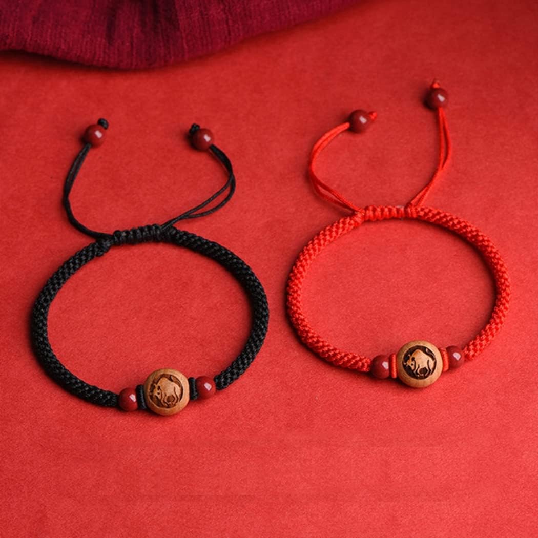 Pulsera Feng Shui, Riqueza, Piedra Cinabrio, Encanto Animal del Zodíaco Chino, Pulsera de Cristal de Chakra de Hilo Rojo, Amuleto de Buena Suerte