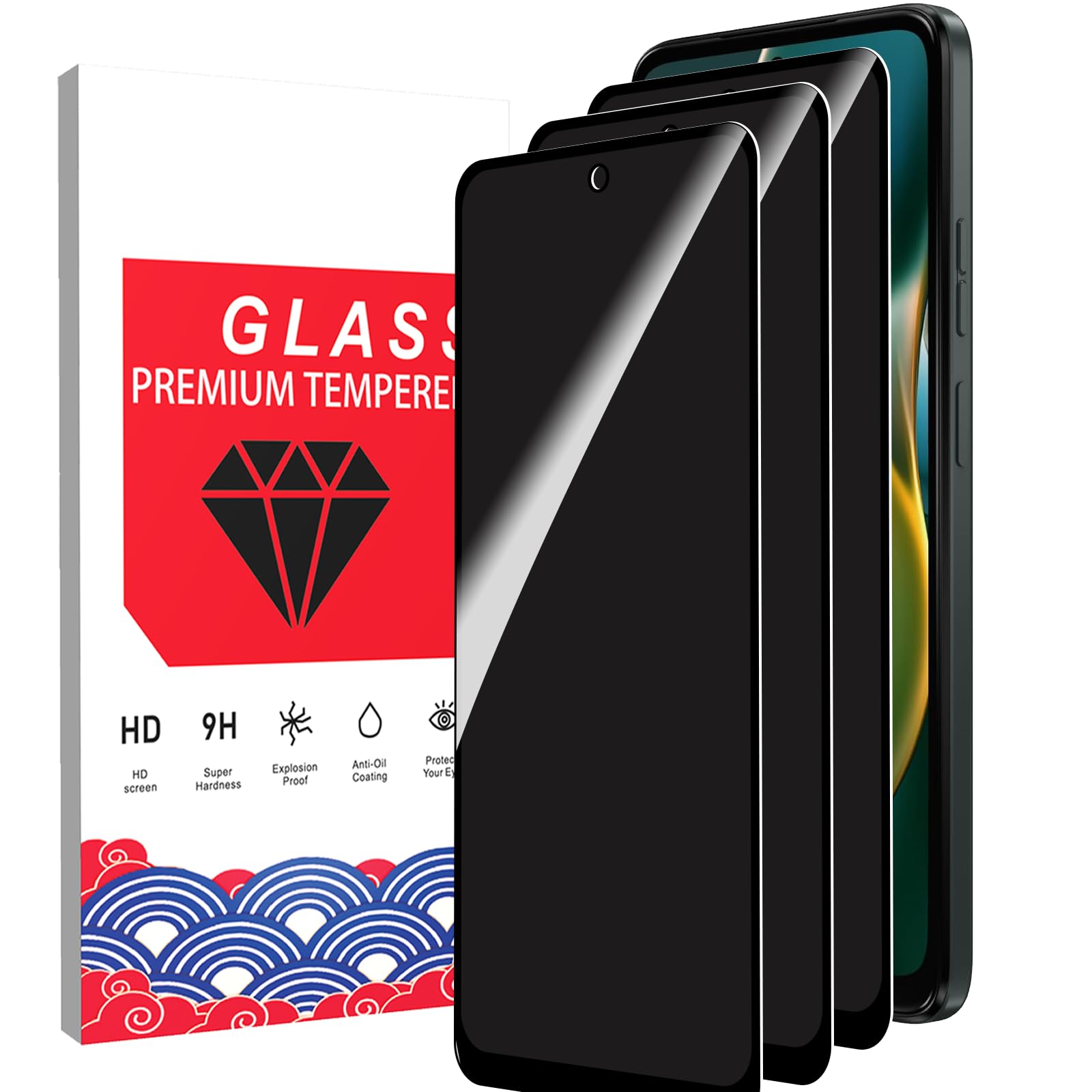 OWMGTS 3 Pack for Motorola Moto G 5G 2025 Privacy Screen Protector [9H Hardness] HD [Black] Dark Anti Spy Private Tempered Glass Film for Moto G 5G