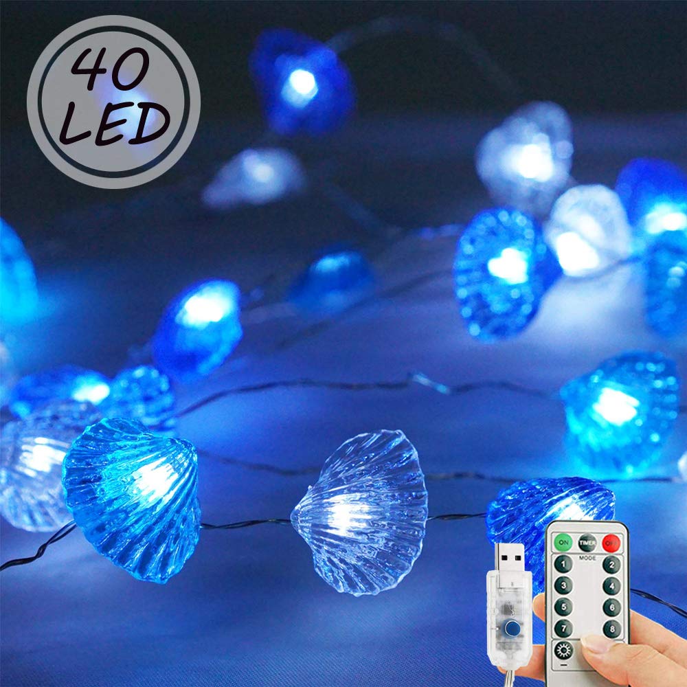 LoveNite Shell Decorative String Lights, 40 LED Ocean Fairy Lights, USB Powered 8 Lighting Modes Waterproof LED Lights with Remote for Indoor, Outdoor, Bedroom, Wedding, Party Decor