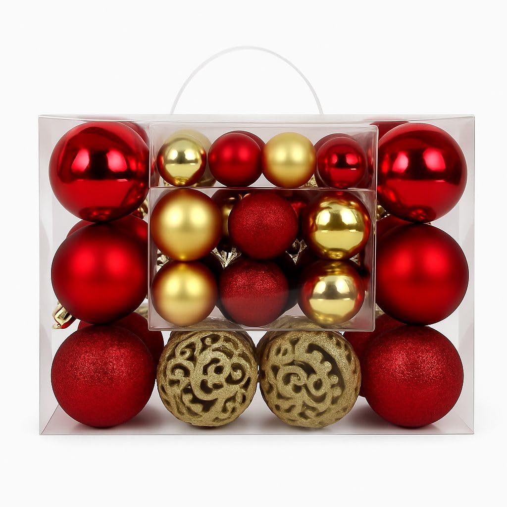 1Above Red & Gold-Variety Pack 50Pcs Christmas Baubles, 6Cm Shatterproof Christmas Tree Balls Ornaments, Xmas Hanging Decorations For Holiday Tree & Home Décor (Red & Gold-Variety Pack)