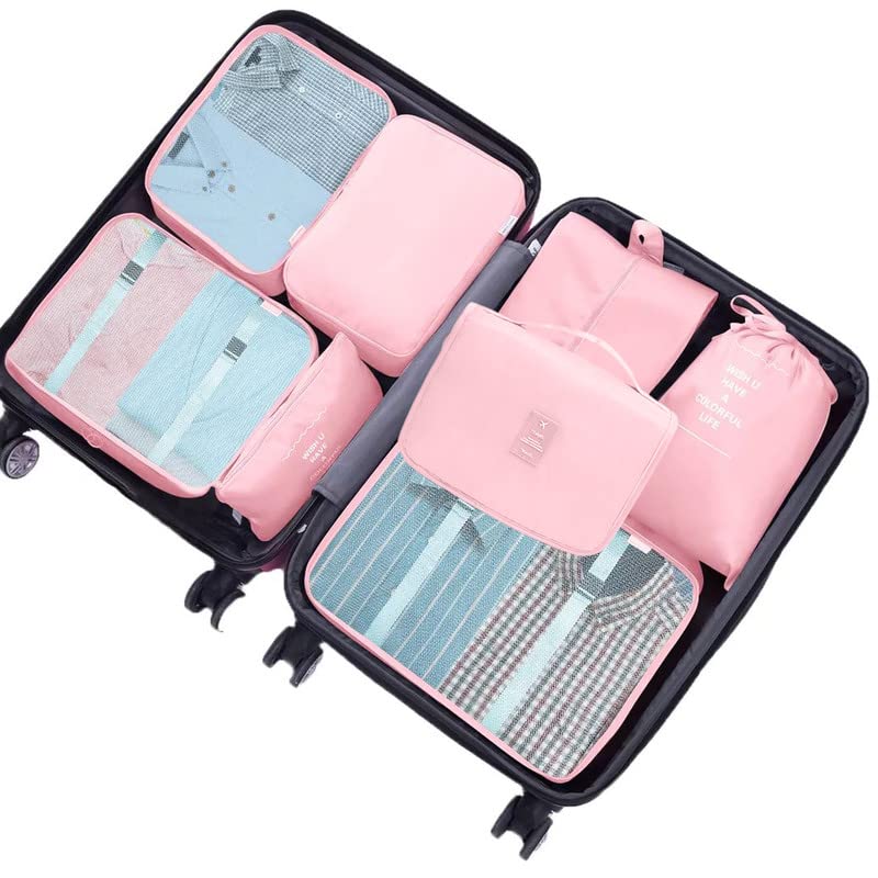 Image of MURISE 8-Piece Packing Cubes, Clothes Bags, Suitcase Organiser for Holidays and Travel, Packing Cube Set, Travel Cube, Organiser System for Suitcases - Pink