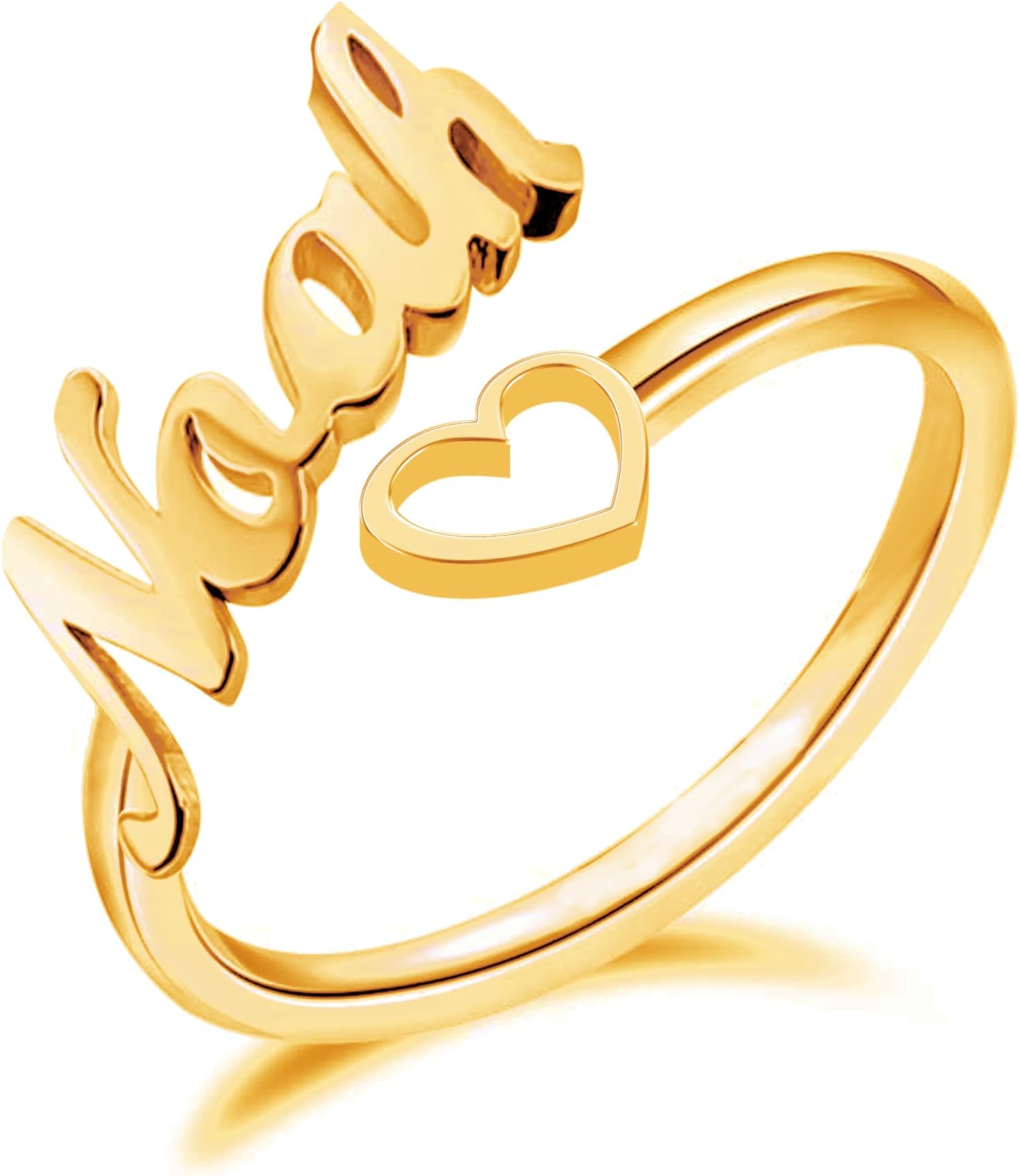 Personalized Name Ring for Women, Customized Promise Heart Birthstone Pearl Ring for Her Adjustable Couples Rings with Name Jewelry Gift