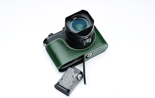 Miniatura 2 de Funda para cámara Leica Q3, hecha a mano de piel auténtica para cámara Leica Q3 versión de apertura inferior + correa de mano (verde)