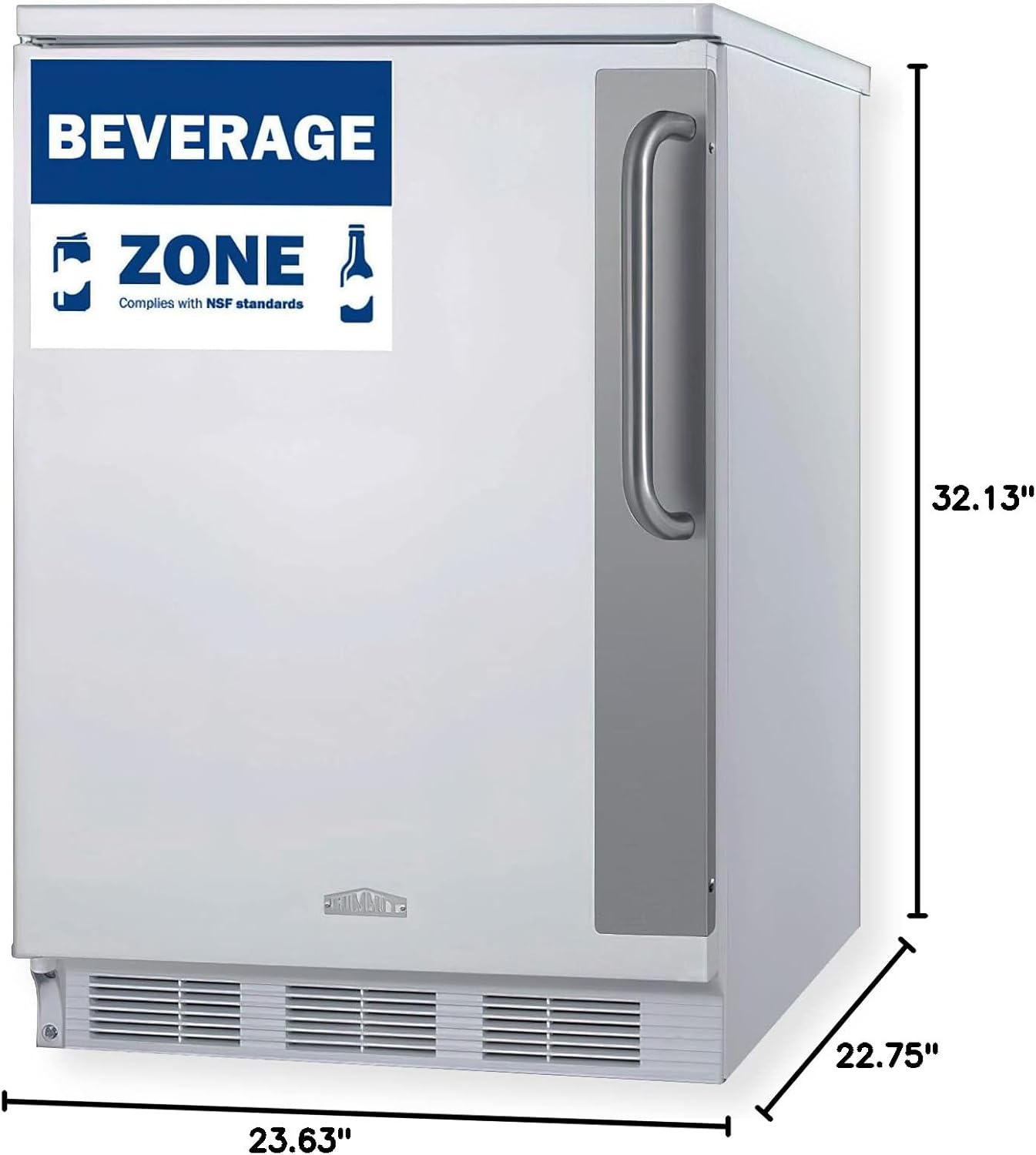 Summit Appliance FF6W7BZADALHD 24" Wide ADA Height European Solid Door Commercial Beverage Zone All-Refrigerator in White, Stainless Steel Towel Bar Handle and Left Hand Door Swing