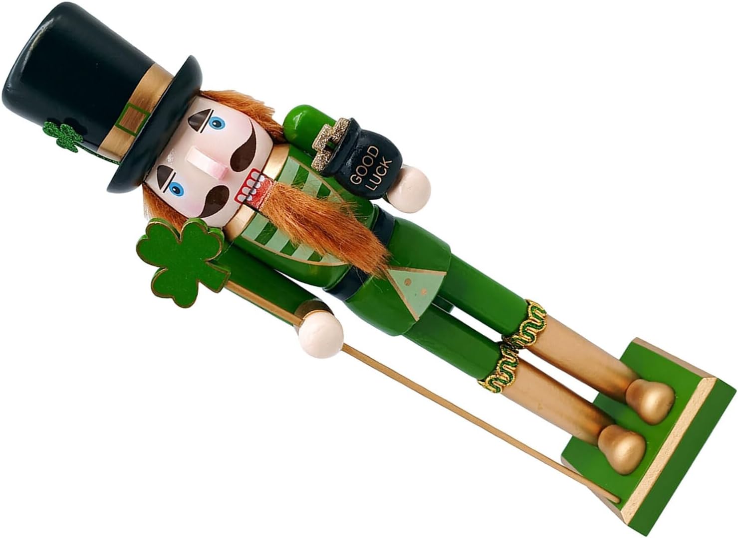 Irish Shamrock Wooden Nutcracker Soldier Figurine 15 Inch Green Traditional Nutcracker Christmas Tabletop Decoration for Saint Patrick's Day Holiday Festive Home Decor
