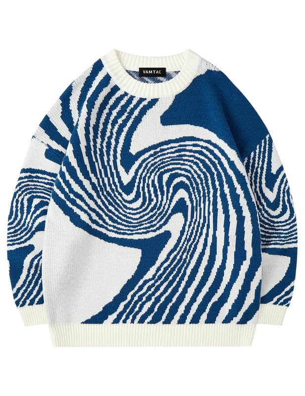 Image of Vamtac Mens Oversized Sweater Vintage Graphic Pullover Crewneck Knit Jumper Y2K Unisex Streetwear 2026 Fall Tops