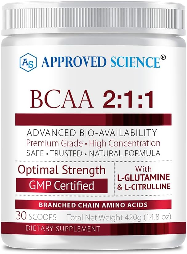 Approved Science® BCAA Powder - 2:1:1 BCAA Ratio - 3500 mg L-Leucine - Fruit Punch Flavor - 25 Ounce - 30 Servings - Workout Boost, Endurance, Prevent Burnout - BioPerine - Vegan Friendly - 1 Tub
