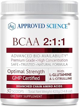 Approved Science BCAA Powder - 211 BCAA Ratio - 3500 mg L-Leucine - Fruit Punch Flavor - 25 Ounce - 30 Servings - Workout Boost, Endurance, Prevent Burnout - BioPerine - Vegan Friendly - 1 Tub
