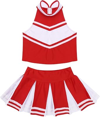 Kids Girls Classic Cheerleading School Uniform Mock Shell Crop Top with Pleated Skirts for Cosplay