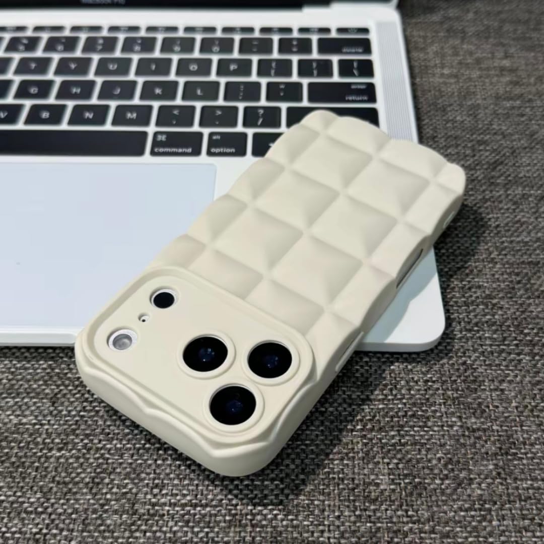 Coque iPhone 14 Pro Silicone Souple Blanc Brillant Motif Quadrillé - 8