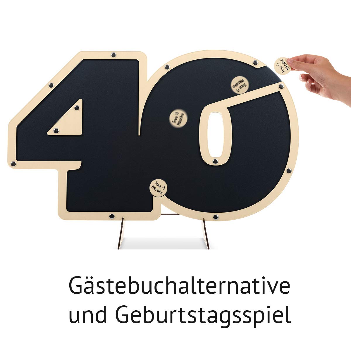 Geburtstag Gästebuch Alternative 53,5x32cm inkl. Standfuß und Holzkreise zum Einwerfen - 40 Jahre Anthrazit