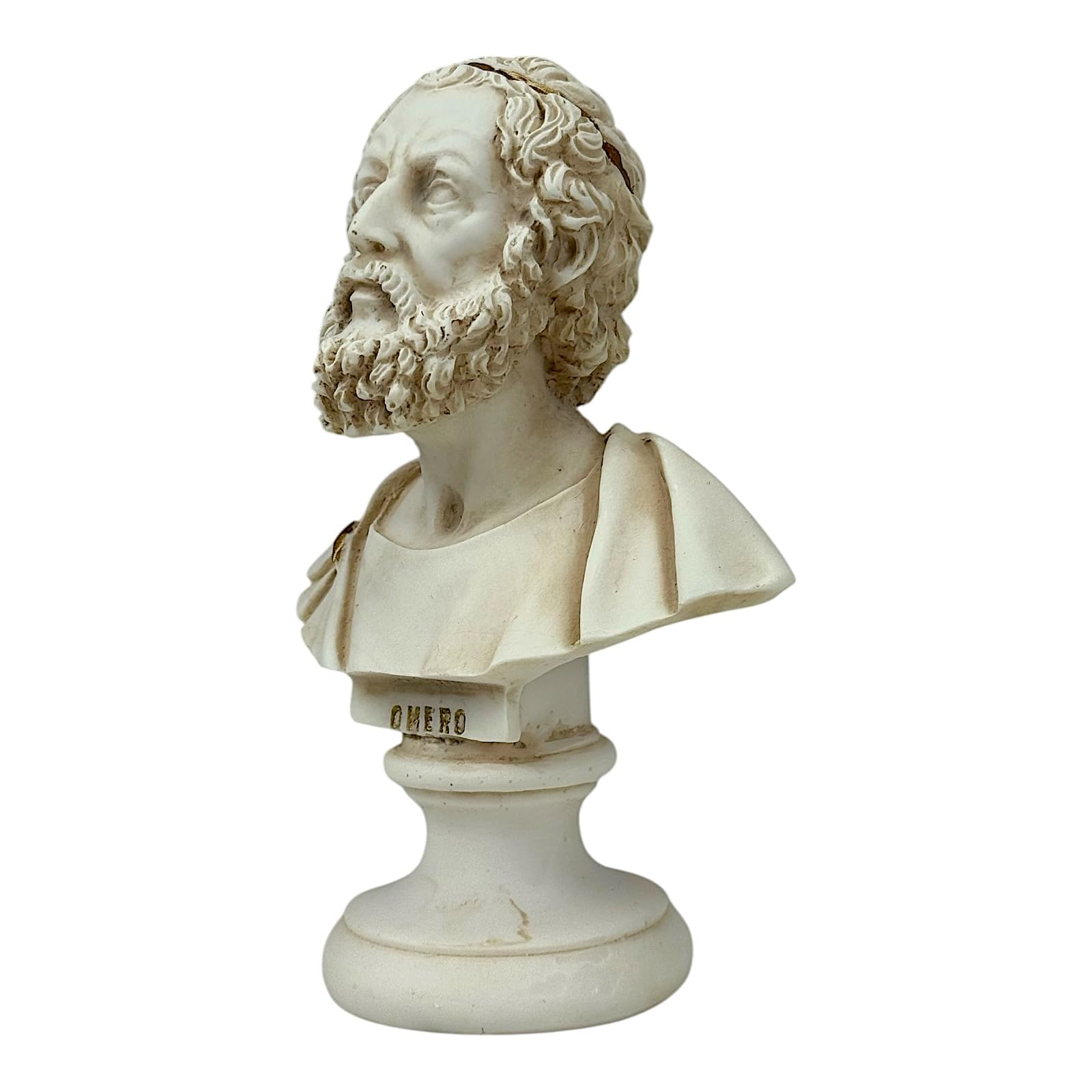 Busto di Omero - Scultura in alabastro grigio | Poeta epico greco | Fatto a mano in Grecia | Autore Iliade e Odissea | Collezione classica (15 cm)
