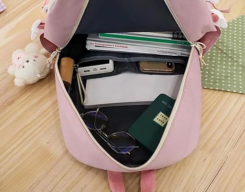 Miniatura 5 de Juego de 5 mochilas estéticas lindas con alfileres y colgante, mochila japonesa kawaii para la universidad para computadora portátil, mochila