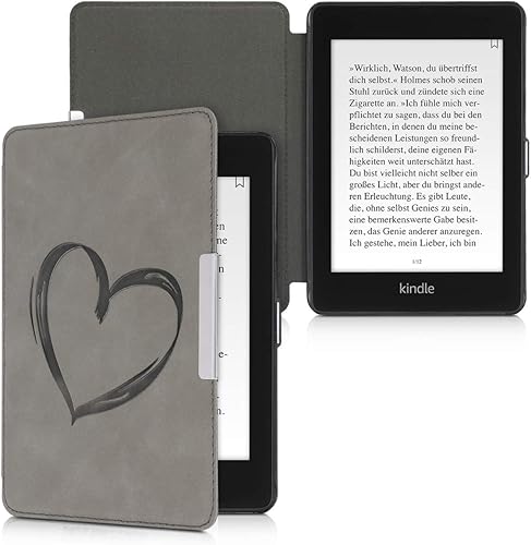 Miniatura 5 de kwmobile Funda compatible con Tienda Kindle Paperwhite (10.Gen - 2018) - Funda para lector electrónico - Gris corazón cepillado