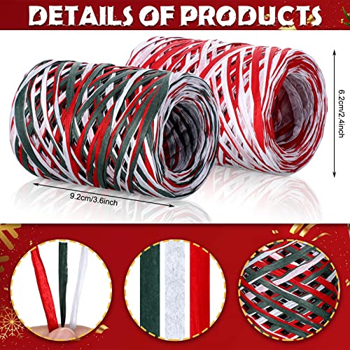 2 Rolls Valentine's Day Raffia Ribbon 524 Feet Matte Paper Ribbon Pink Rose Red White Natural Raffia Ribbon Paper Twine Raffia Wrapping Ribbon For Valentines Day Gift Wrapping (Rainbow Color) #TOP1