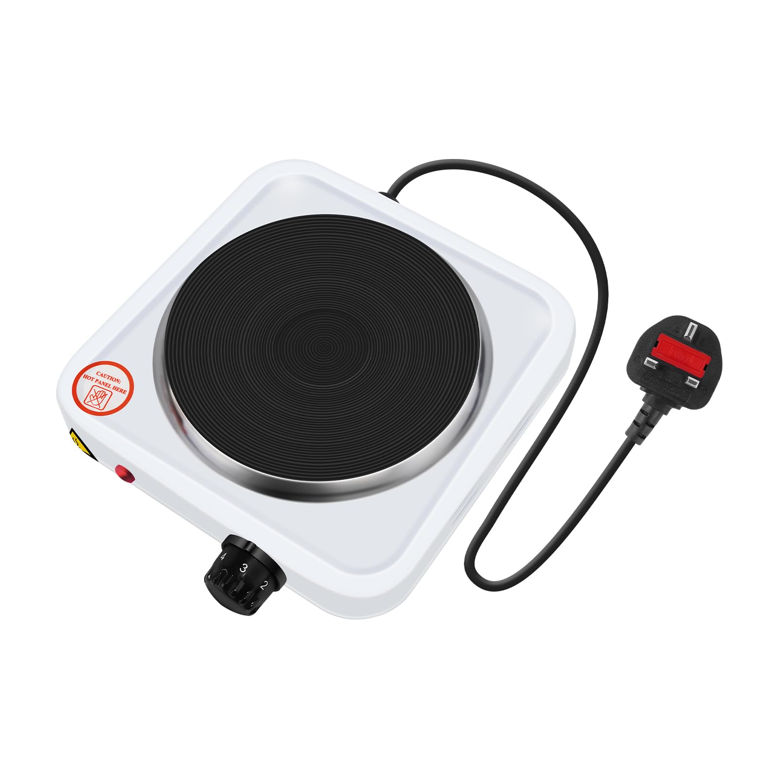 Hot Plates Hob Electric Single Hotplate 5 Temperature Control Portable Table Top Electric Cooker Ideal for Home and Travelling with Overheating Protection ＆ Cast Iron 1000W White