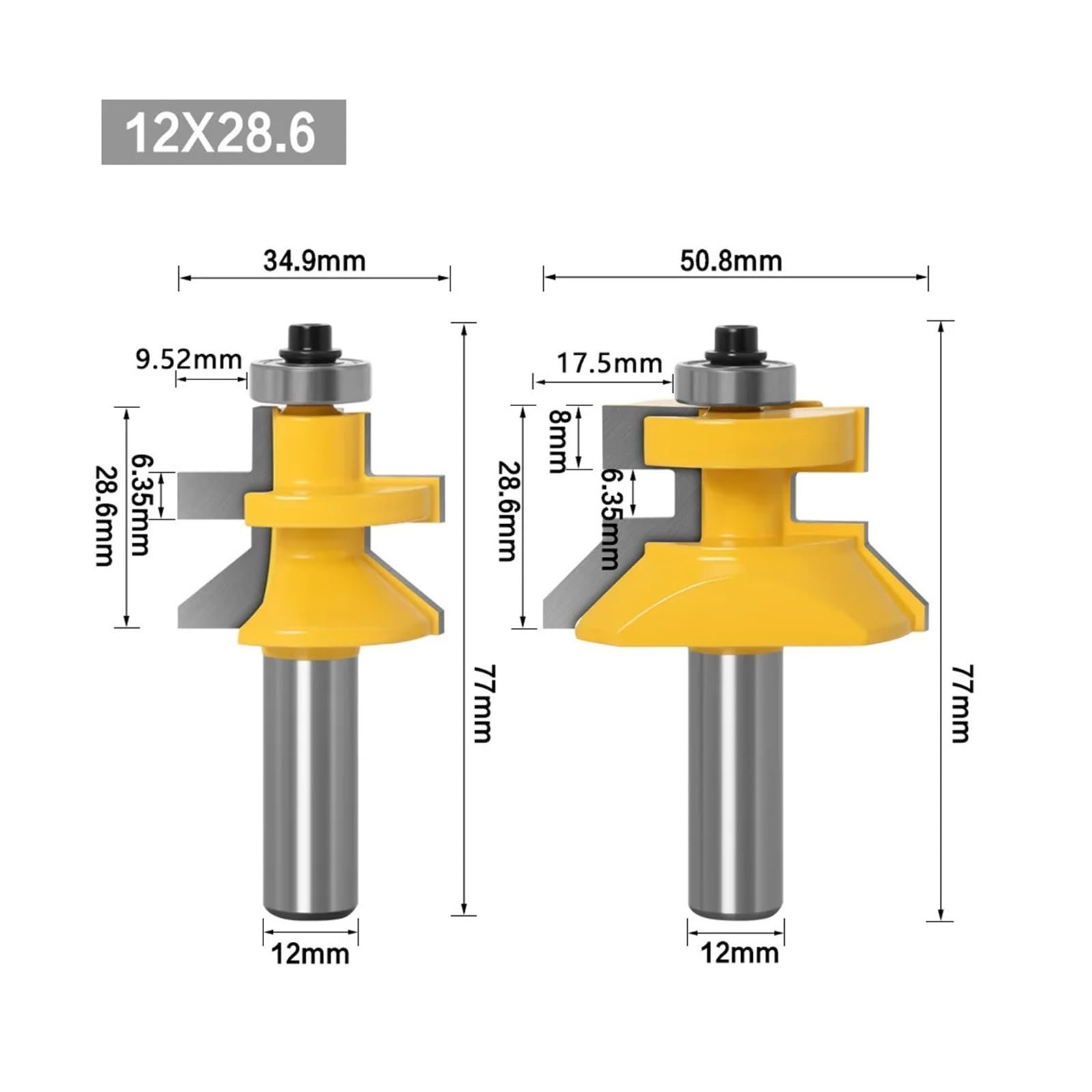 2 unid/set 1/2 "12,7 MM cortador de caña tallado en madera ranura V y juego brocas enrutadoras lengüeta combinadas con rodamientos bolas Premium for carpintería(02)