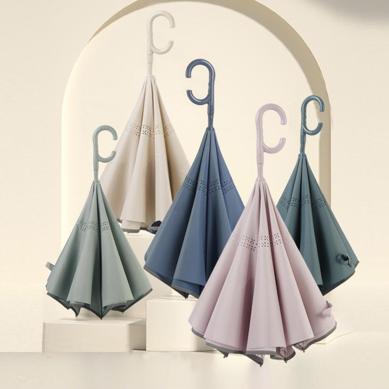 Paraguas invertido invertido Mango en Forma de C Paraguas Grande a Prueba de Viento Hombres Mujeres Desplazamientos Actividades al Aire Libre Viajes Grande Doble Capa, Gris