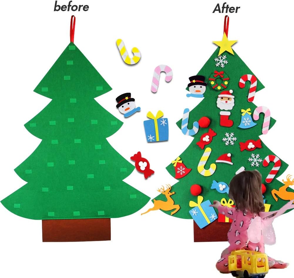 Blissun 3ft DIY Felt Christmas Tree Set with 28pcs DIY Christmas Ornaments for Kids, Xmas Gifts, New Year Door Wall Hanging Decorations