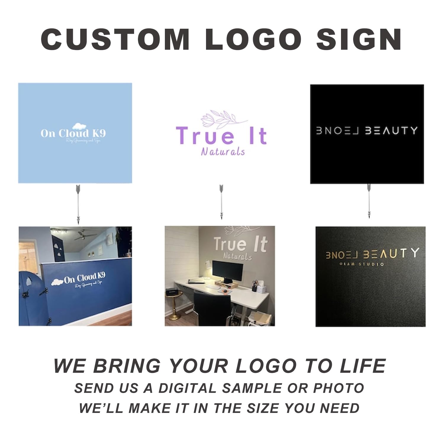 Panneau personnalisé en acrylique avec logo – Plaque nominative personnalisée en acrylique transparent pour salon de coiffure, spa de manucure, studio de massage, bureau – Panneau mural intérieur
