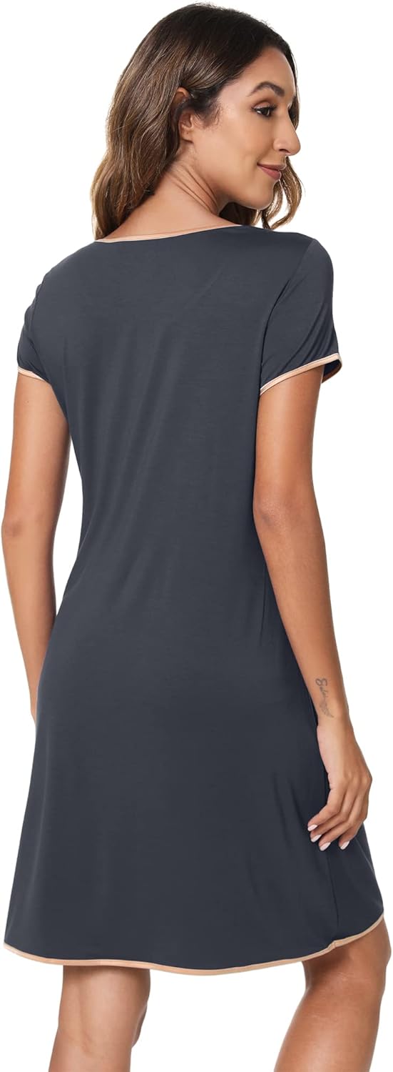 WiWi Bamboo Viscose Nightgowns for Women Soft Short Sleeve Sleep Nightgown Summer Lightweight Night Shirt S-XXL - Image 2