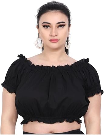 Wevez Womens Tribal Style Summer Cotton Puff Sleeve Crop Top Blouse