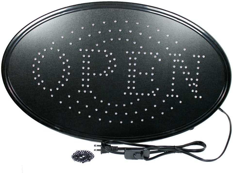 jumbo 24" x 13" led neon open sign with motion – bright animated business window display with blue, green & red lights – indoor electric storefront sign with on/off switch & hanging chain