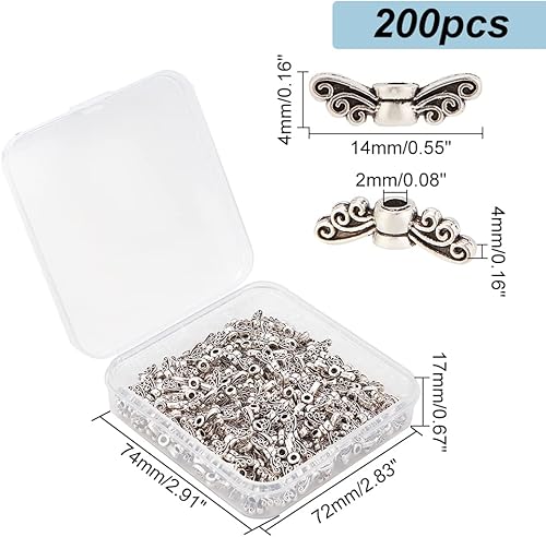 Miniatura 6 de PH PandaHall 200 cuentas espaciadoras de alas de hada tibetanas de aleación de ángel con cuentas espaciadoras para hacer pulseras, collares, joyas,