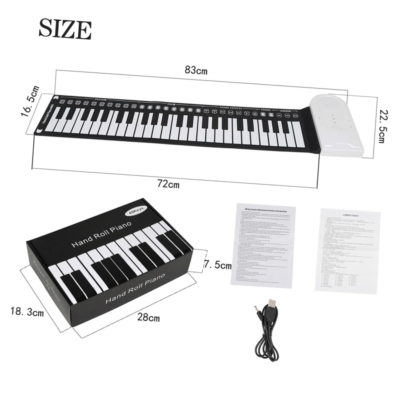 ibasenice Pianoforte Elettronico Portatile Pieghevole Arrotolabile a 49 Tasti in Silicone Bianco per Principianti e Ragazzo Ragazza, Tastiera a Mano Compatta e Trasportabile per Musica