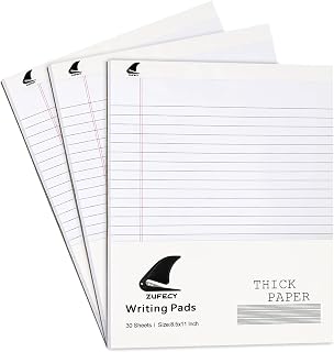 ZUFECY Legal Note Pads 8.5 x 11, 3-Pack Wide Ruled Note Pads, College Ruled Premium Paper Writing Pads, 30-Sheet Per Pad No Ink Seepage (White Paper)​