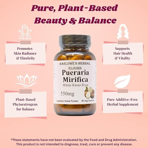 Miniatura 3 de Pueraria Mirifica Cápsulas vegetarianas, 60 0.019 oz, sin estearato, botella de vidrio -