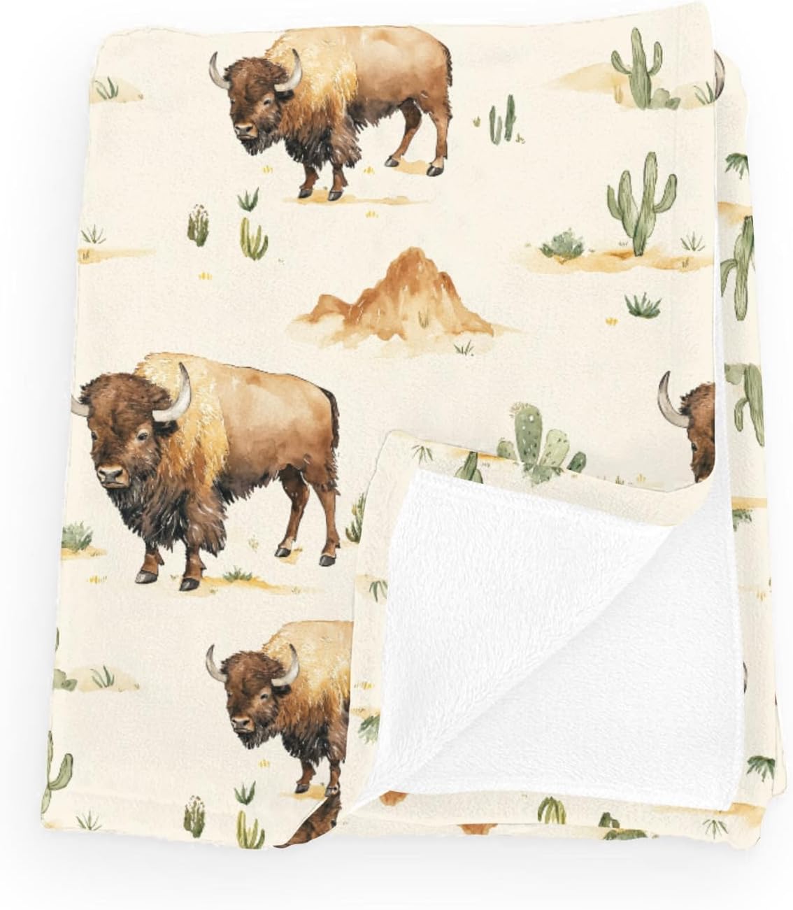 Vintage Western Buffalo Cactus Baby Blanket Girls Boys Retro Bisons Mountain Flannel Fleece Wild West Blanket for Kids Infant Newborn Breathable Toddler Newborn Nursery Crib Bed Blankets