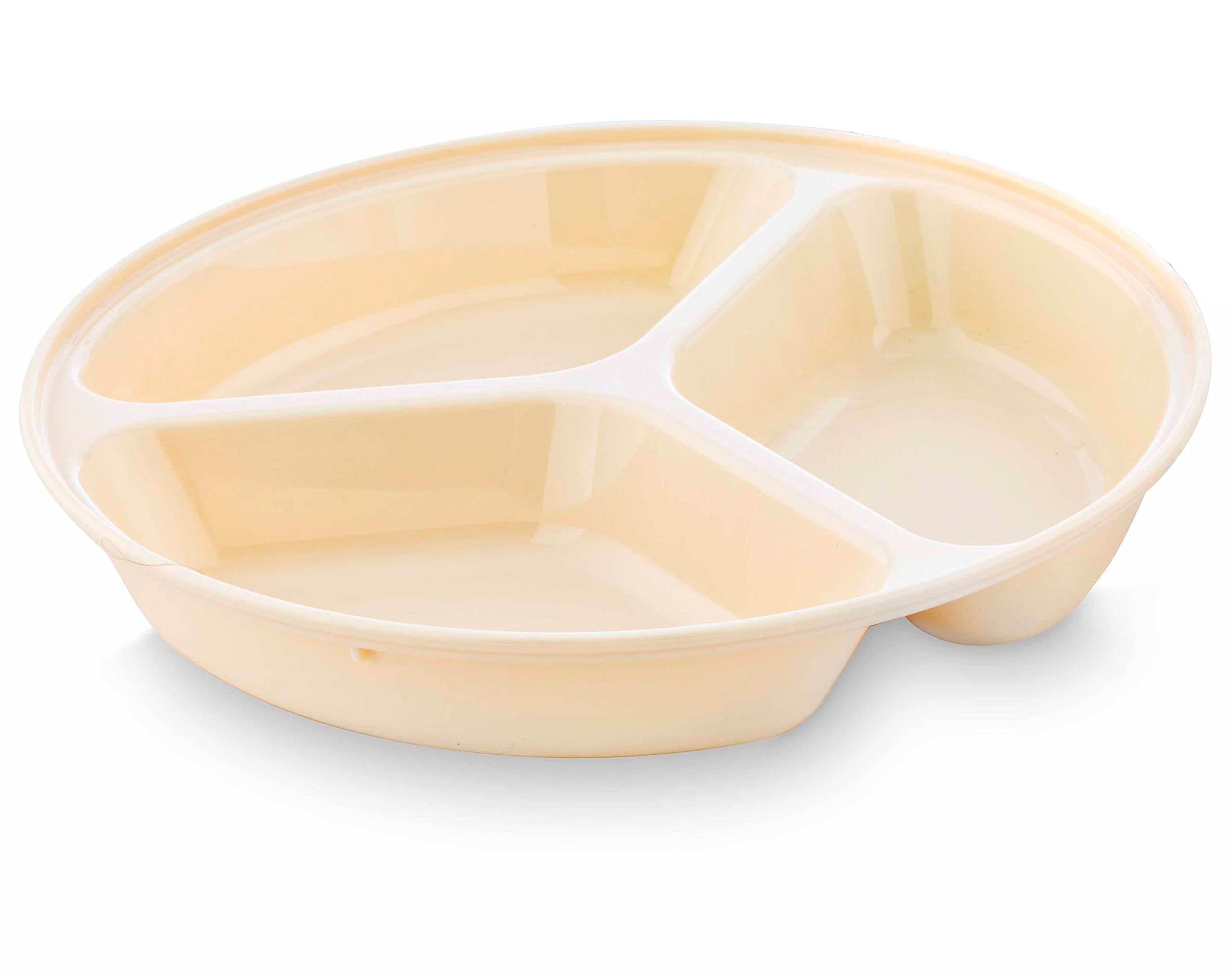 3 Compartment Deep Plate Appetizer Snack Sharing Plates Virtually Unbreakable Reusable Polycarbonate (Beige)