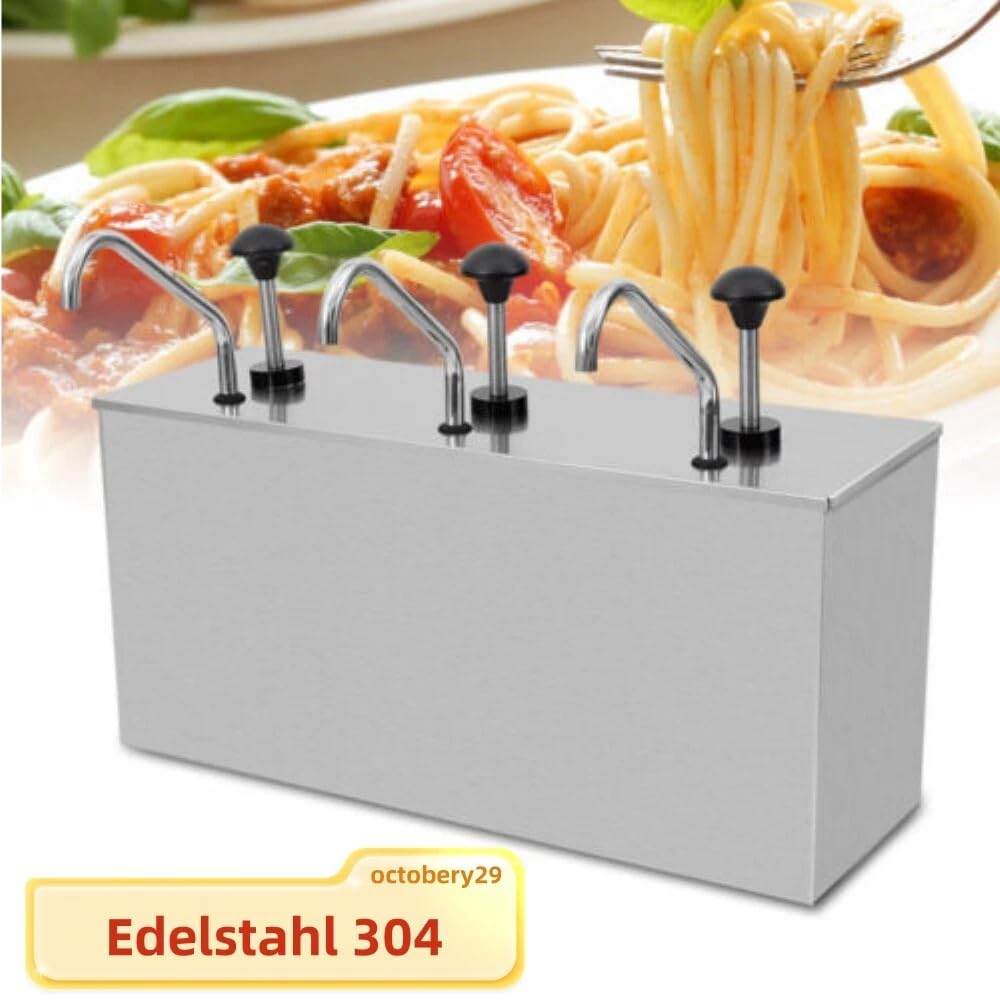 Distributeur de sauce à pompe en acier inoxydable - 3 x 4 litres - Distributeur de sauce ketchup - Récipient à moutarde - Distributeur de sauce mayonaise - Pour cuisine, hôtel, restaurant