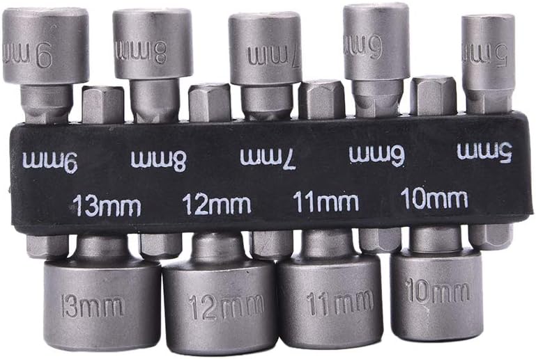 Rongon Drill Bit Set with Impact Driver Socket 9PCS Hex Socket Nut Driver for Power Drills 1/4" Hex Shank 5-13mm Metric Strong Sleeve for Screws, Bolts, Hooks (Impact Ready)