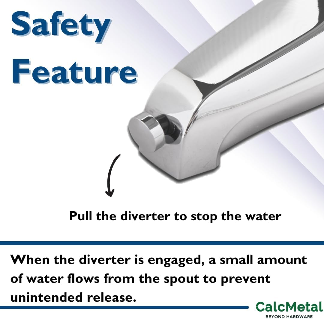 Mixet Slip on Diverter Tub Spout Fit 5/8 OD Pipe (1/2" Nominal), 5-1/2" Long (1-1/2" Minimum to 2-1/2" Maximum), Easy to Install, Plated Chrome